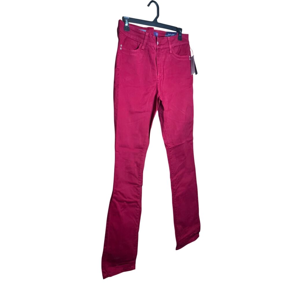 NYDJ Samatha Slim Claret Jeans Mid Rise Straight Leg Burgundy Womens Size 8 NWT